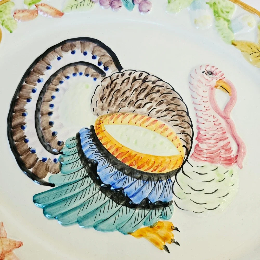 Vintage Nasco Italy Turkey Platter Hand Painted Ceramic Harvest Thanksgiving 20